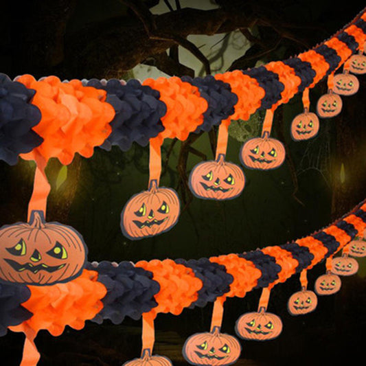 Halloween Decorative Pumpkin Honeycomb Pull Flowers Halloween Party Decor Props Spooky Atmosphere Scene Decoration